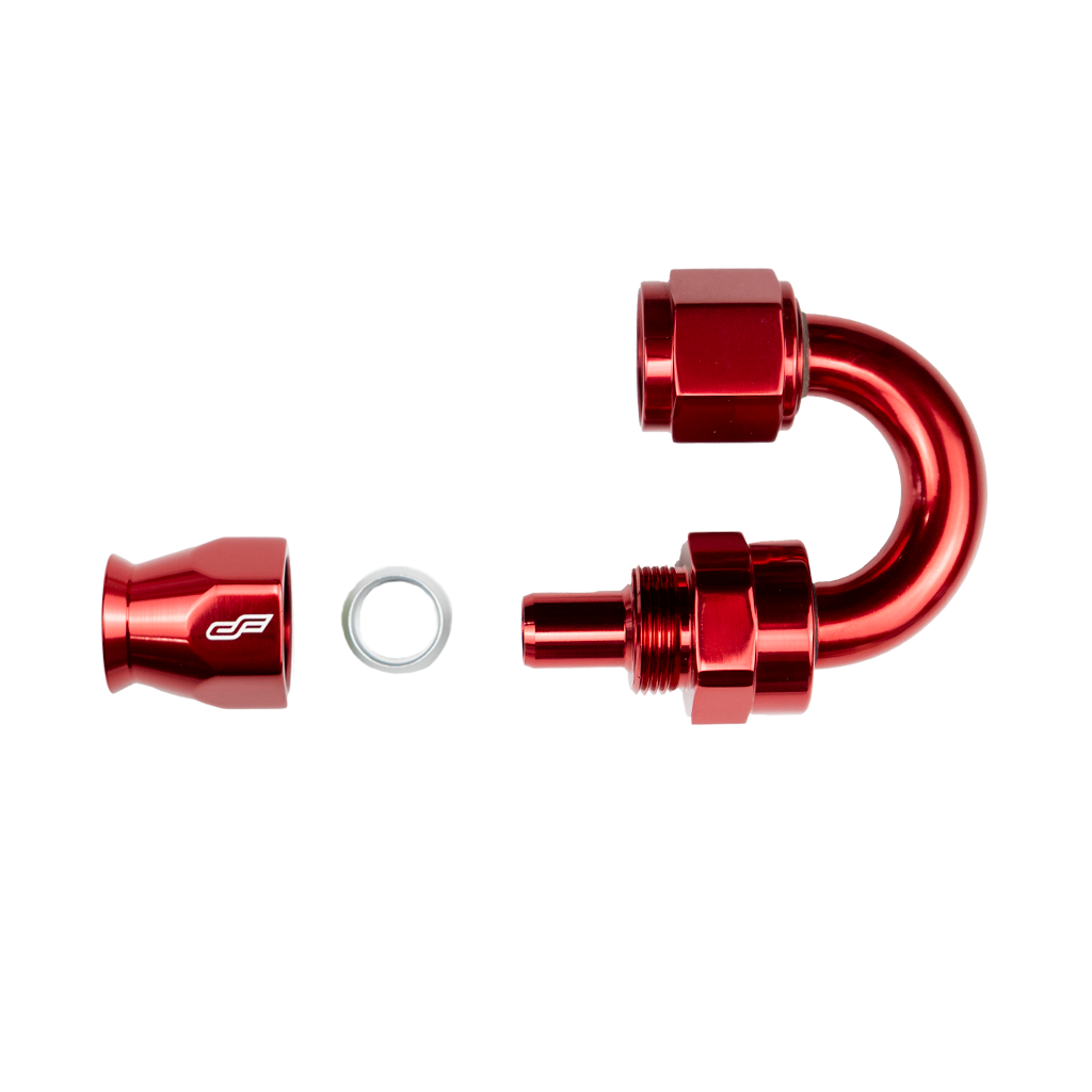 -4 AN 180 Degree Female Aluminum Hose End Fitting (PTFE) - Red (CF-FPE-04-180-000-RD)