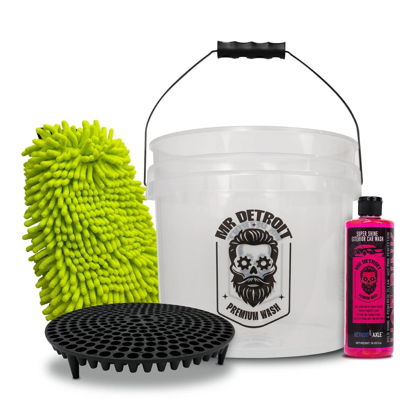 4pc Car Cleaning Kit w/Car Wash Bucket, Dirt Trap, Wash Mitt, 16oz Cleaning Soap