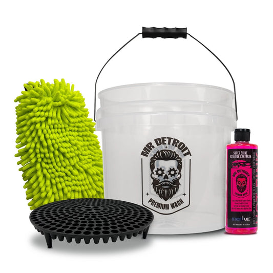 4pc Car Cleaning Kit w/Car Wash Bucket, Dirt Trap, Wash Mitt, 16oz Cleaning Soap