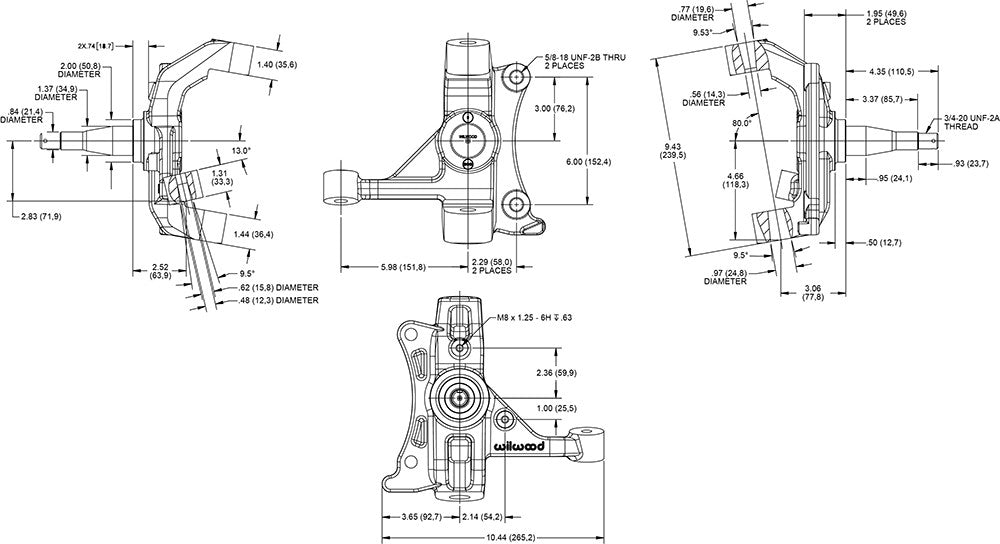 Wilwood Steel ProSpindles diagram