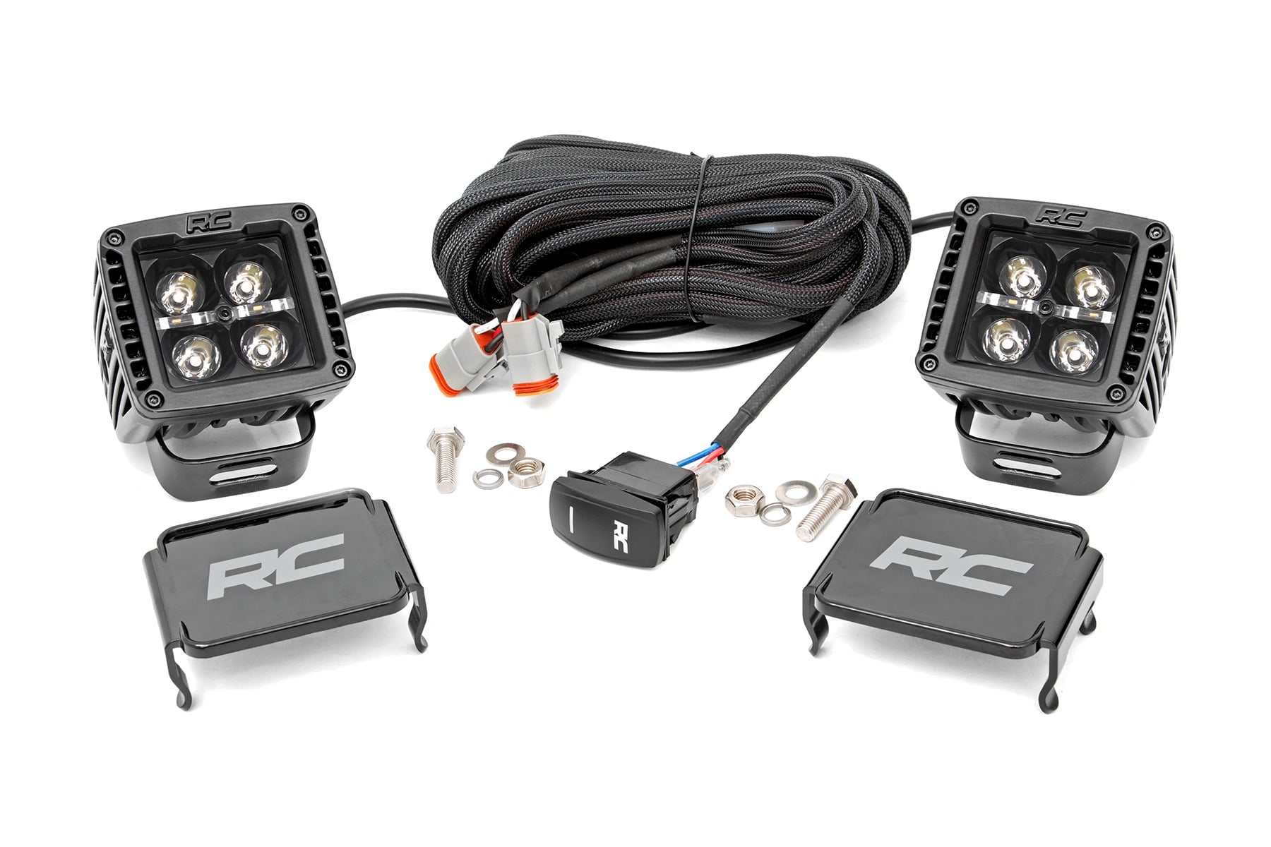 Rough Country 2 Inch LED Light Pods Spot Square Amber DRL - main view